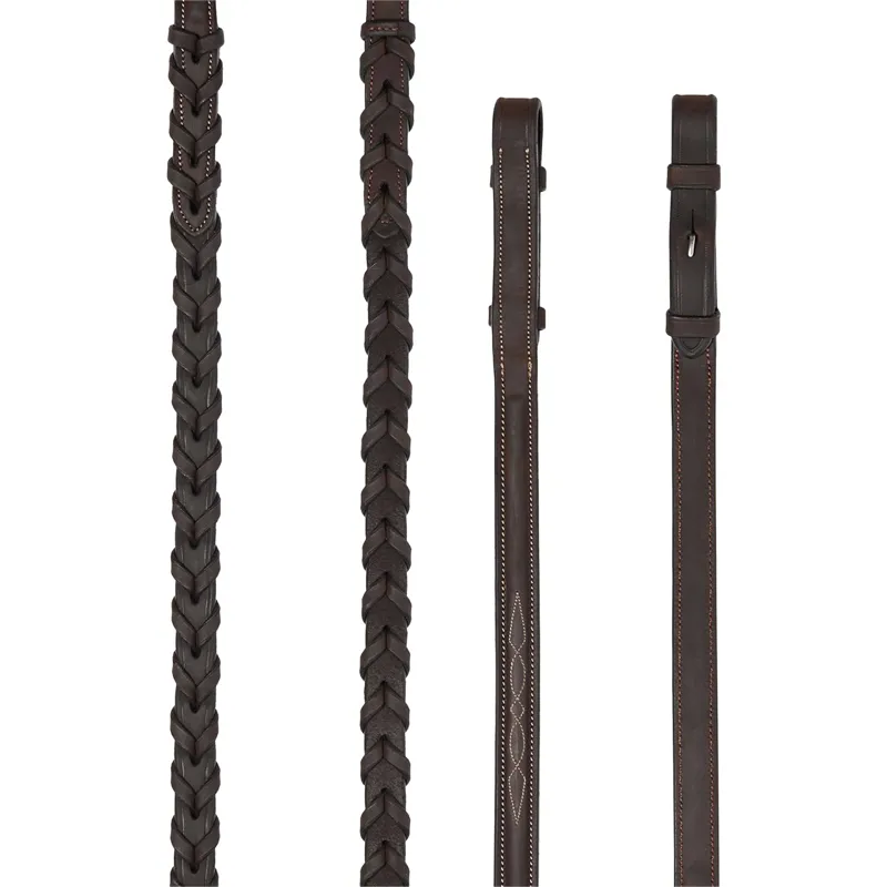 LeMieux Hunter Leather Laced Reins with Stitching - Havana/Silver
