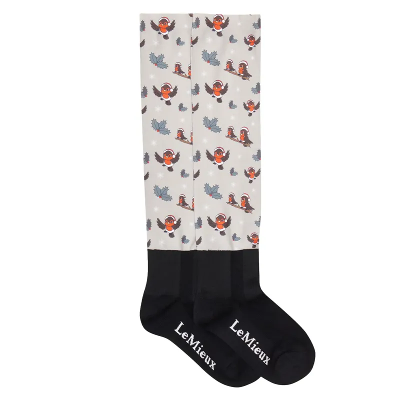 LeMieux Footsie Adults Tall Riding Socks - Almond/Xmas Robin-1