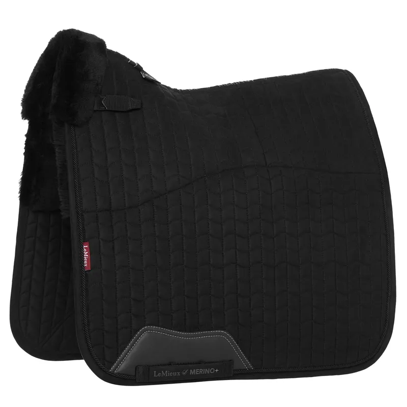 LeMieux Merino+ Half Lined Suede Dressage Saddle Pad - Black/Black