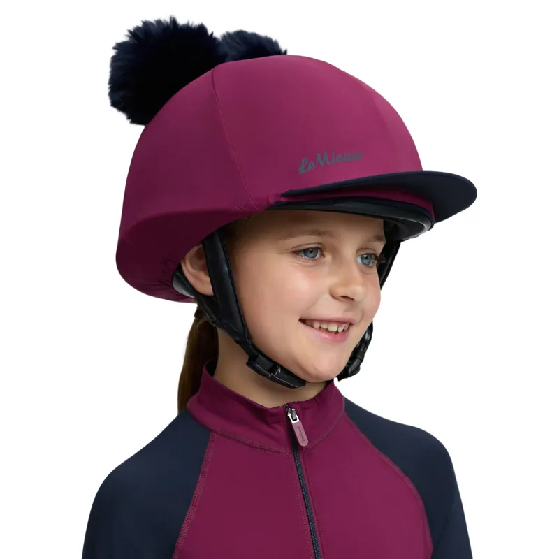 LeMieux Mini Double Pom Helmet Cover - Blackberry-1