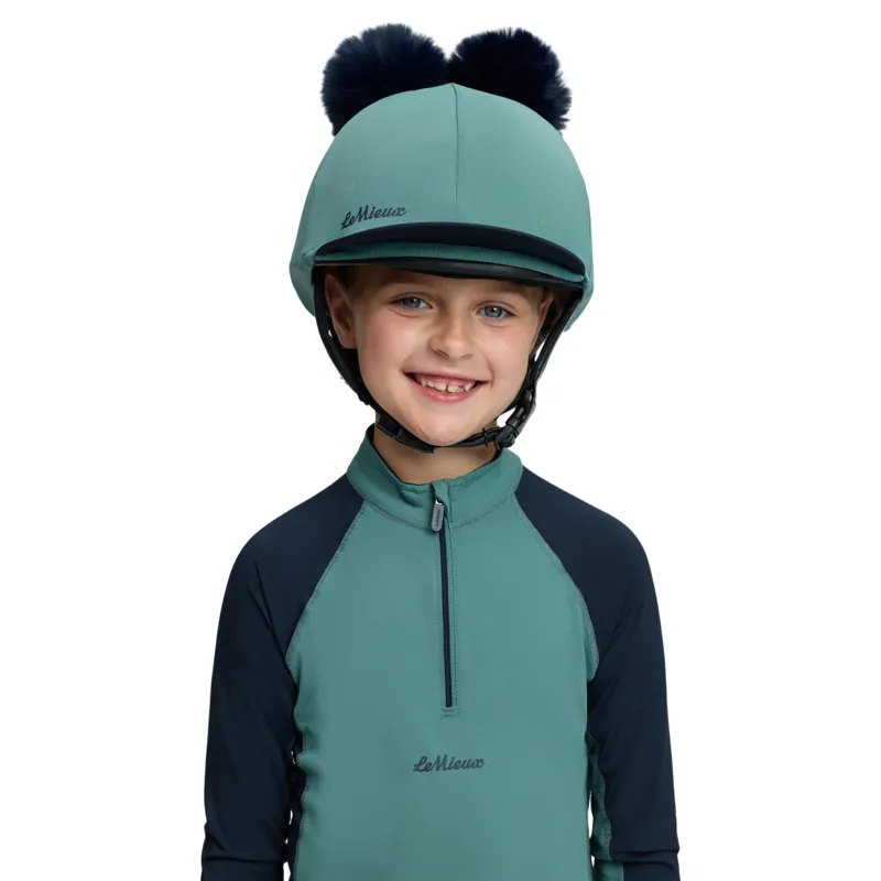 LeMieux Mini Double Pom Helmet Cover-Navy/Aloe-2