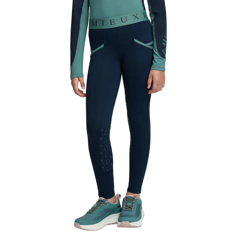 LeMieux Mini Junior Pull On Full Grip Riding Tights - Navy/Aloe