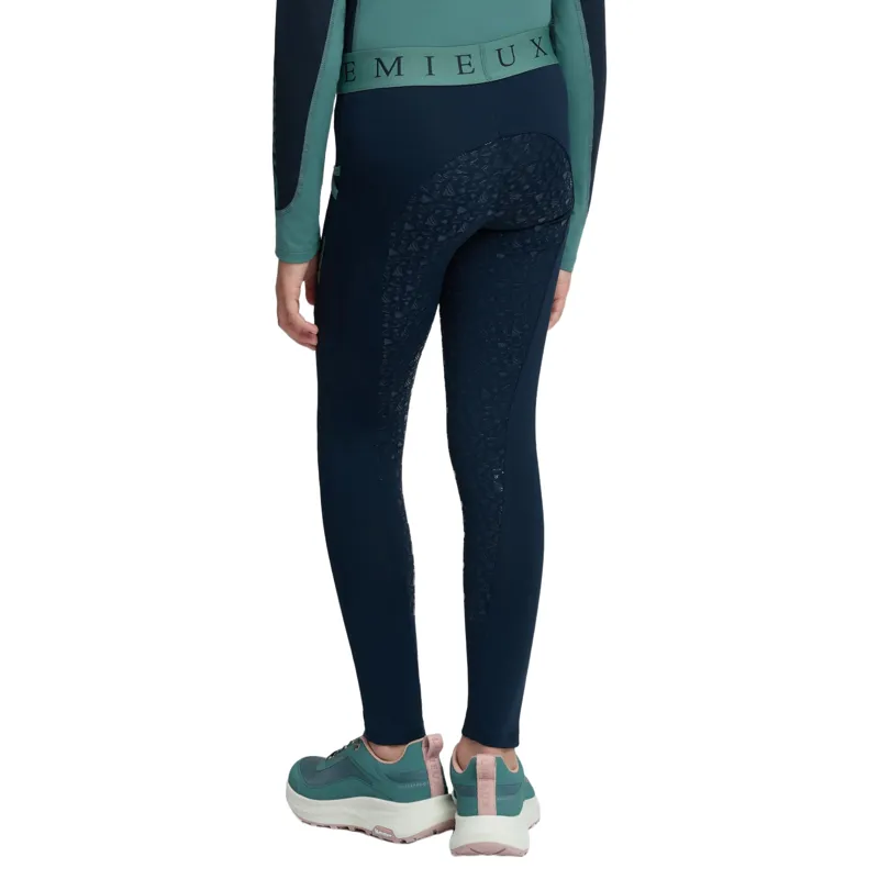 LeMieux Mini Junior Pull On Full Grip Riding Tights - Navy/Aloe-1