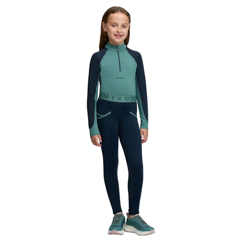LeMieux Mini Junior Pull On Full Grip Riding Tights - Navy/Aloe-4