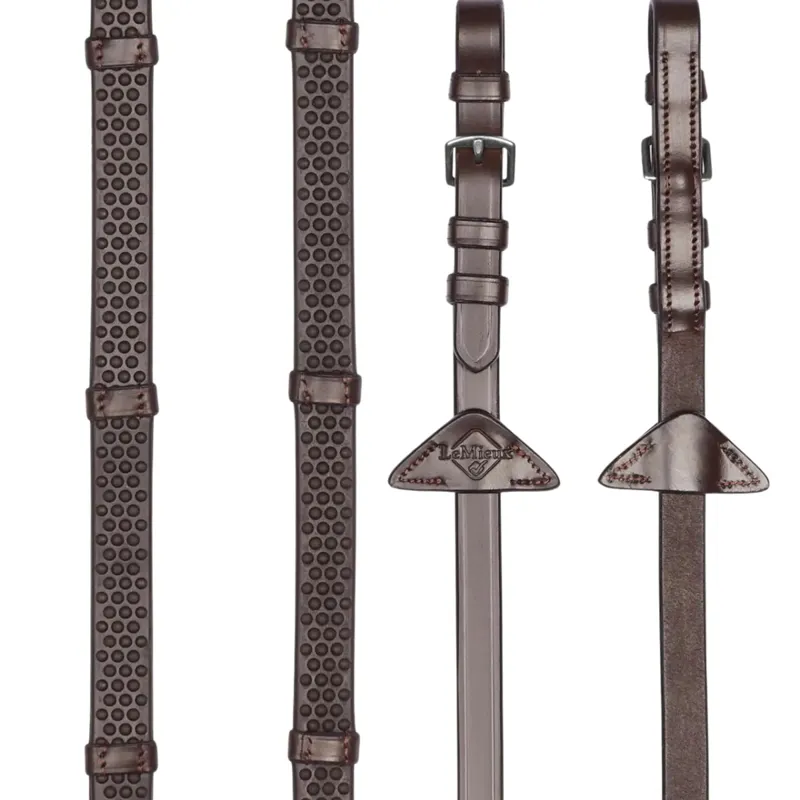 LeMieux Soft Rubber Reins with Stoppers - Havana/Silver