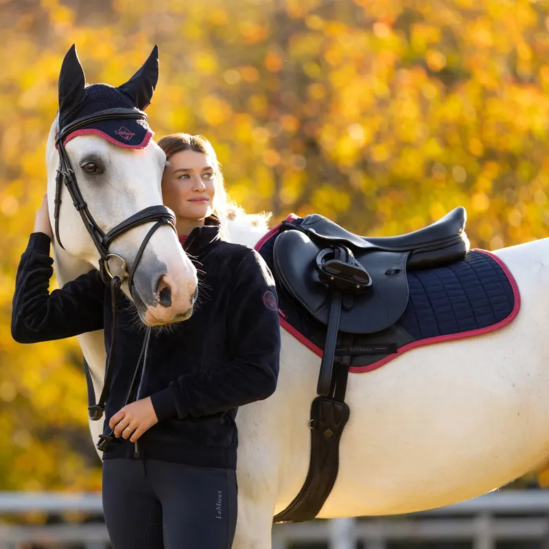 LeMieux Suede Close Contact Saddle Pad - Navy/Cranberry-2