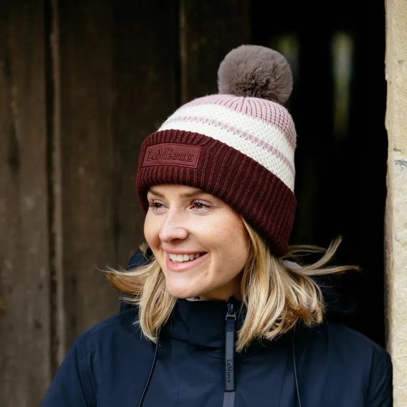 LeMieux x Sealskinz Stripe Womens Waterproof Beanie Hat - Dusty Pink-2