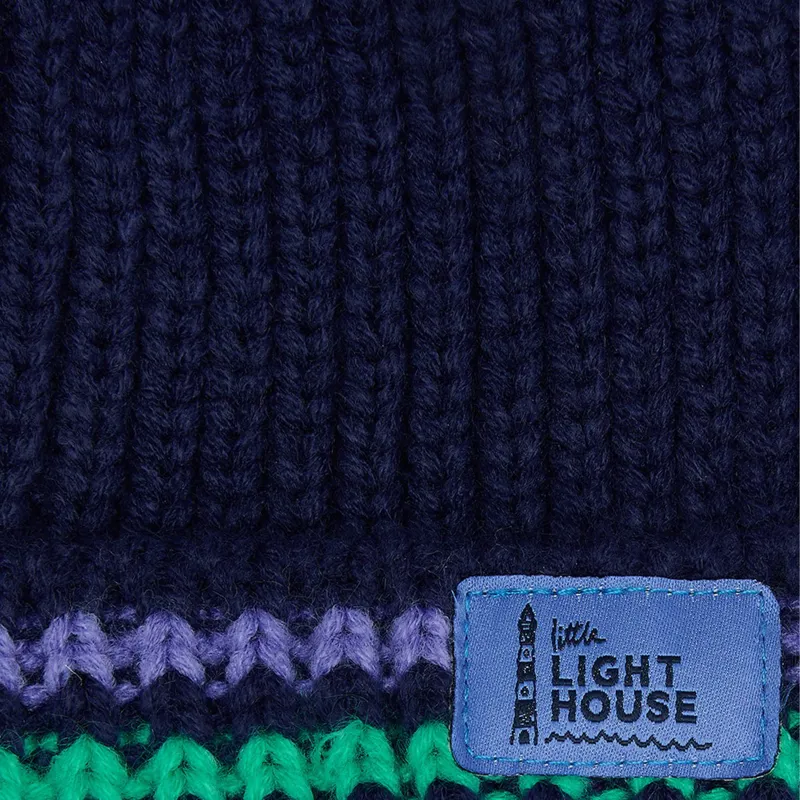 Lighthouse Bobbie Junior Pom-pom Hat - Pink Purple Teal Stripe-1