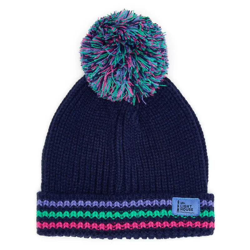 Lighthouse Bobbie Junior Pom-pom Hat - Pink Purple Teal Stripe