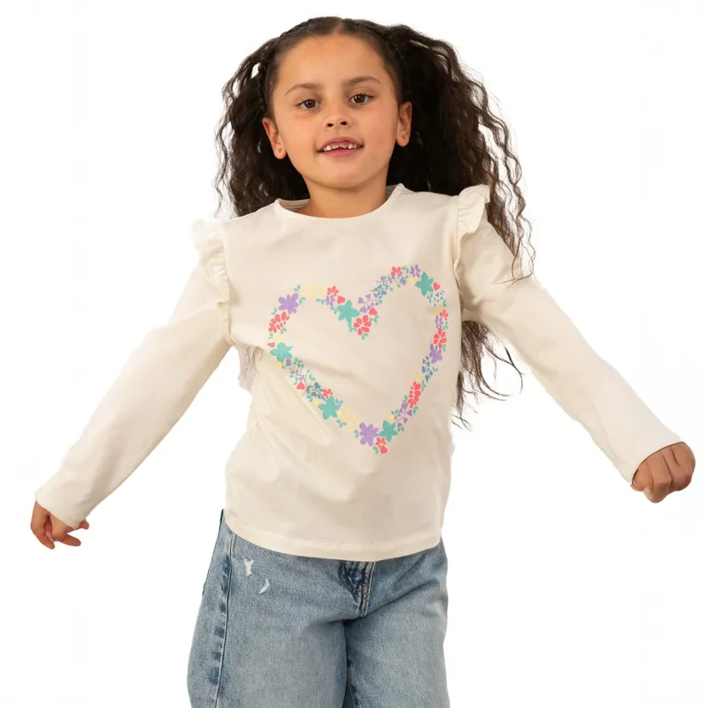 Lighthouse Causeway Junior Girls Long Sleeve Tee - Floral Heart