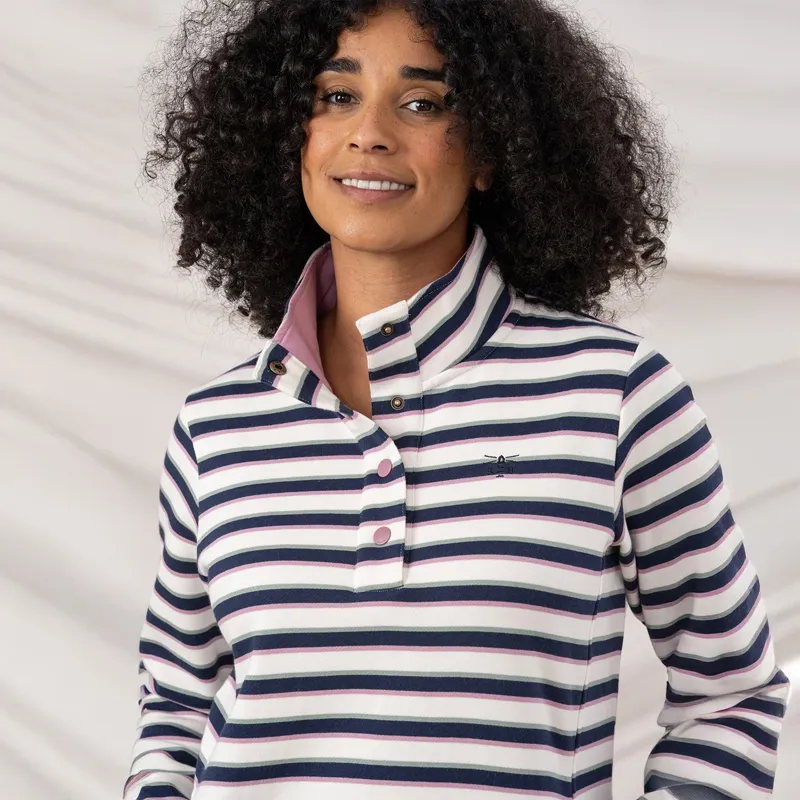 Lighthouse Haven II Women's Brushed Jersey - Navy/Sage/Rosa Stripe-2