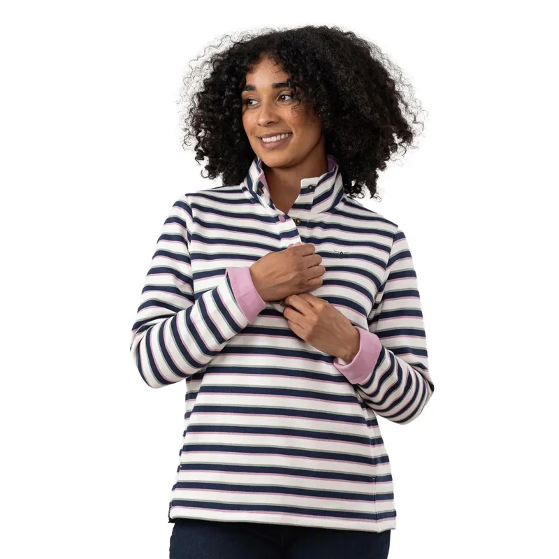 Lighthouse Haven II Women's Brushed Jersey - Navy/Sage/Rosa Stripe-1