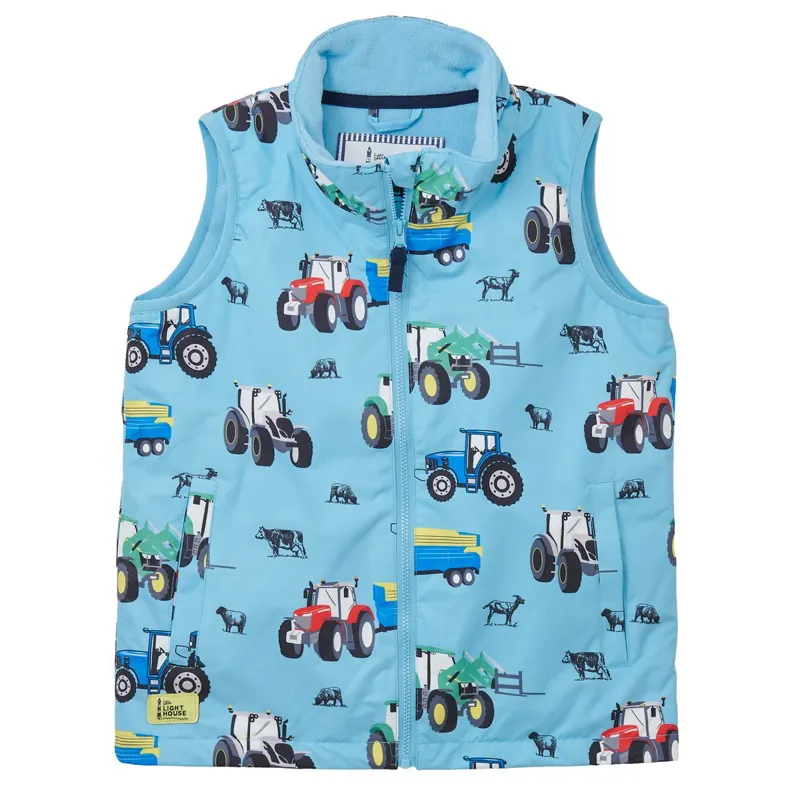 Lighthouse Alex Junior Boys Waterproof Vest - Blue Tractor Print