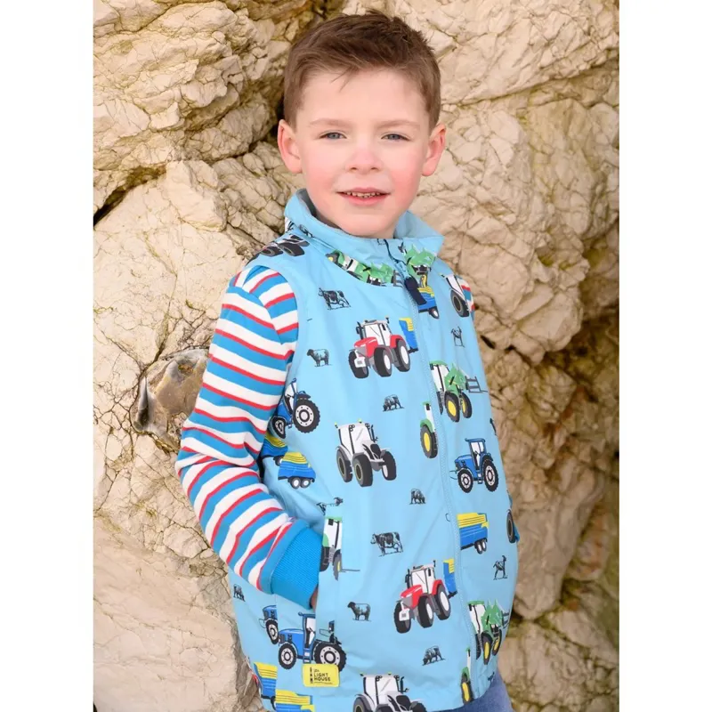 Lighthouse Alex Junior Boys Waterproof Vest - Blue Tractor Print-6