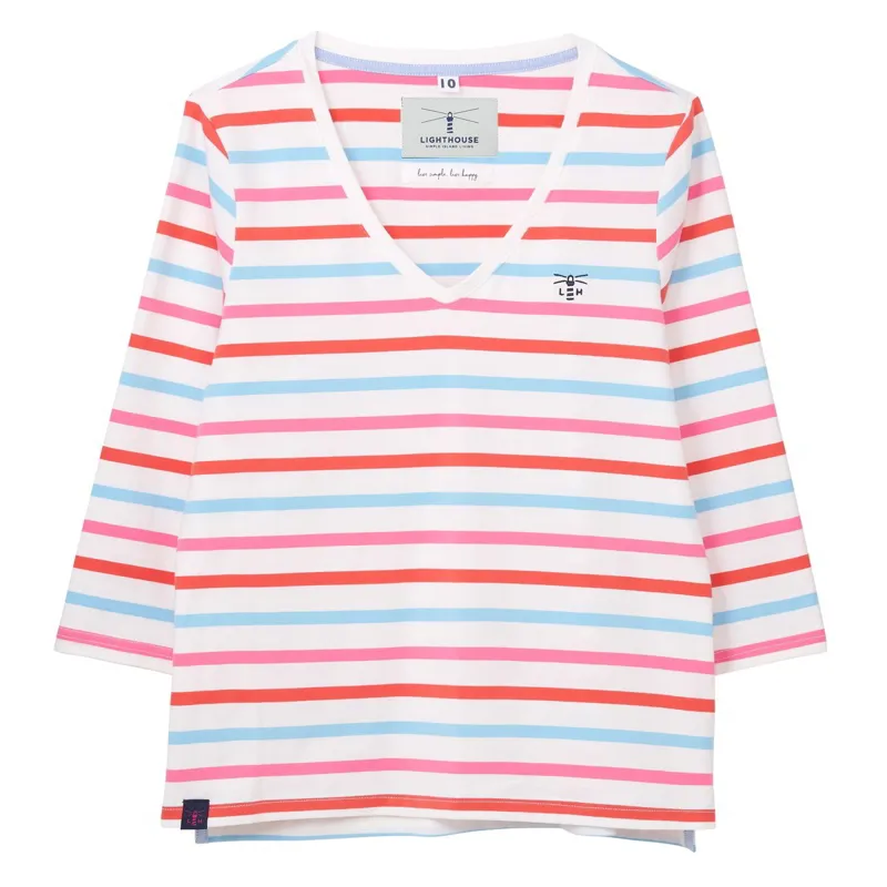 Lighthouse Ariana Ladies 3/4 Sleeve T-Shirt - Watermelon/Pink Stripe-1