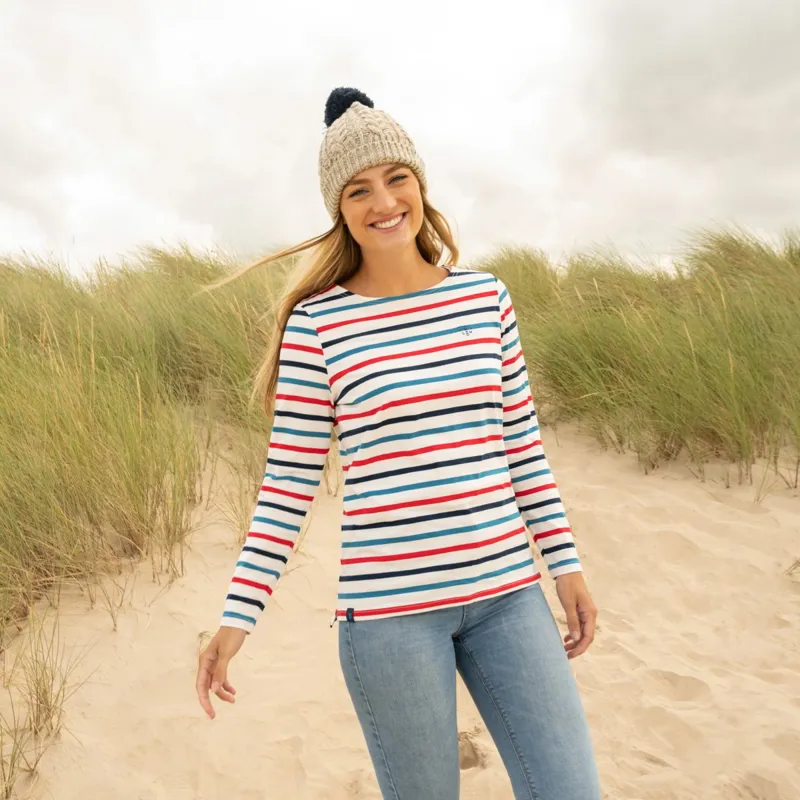 Lighthouse Causeway Long Sleeve Women's Top - Rhubarb/Teal Stripe-3