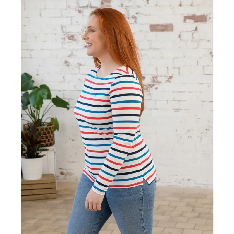 Lighthouse Causeway Long Sleeve Women's Top - Rhubarb/Teal Stripe-6