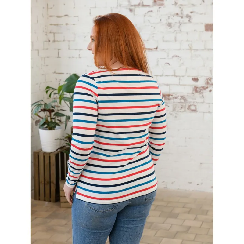 Lighthouse Causeway Long Sleeve Women's Top - Rhubarb/Teal Stripe-5