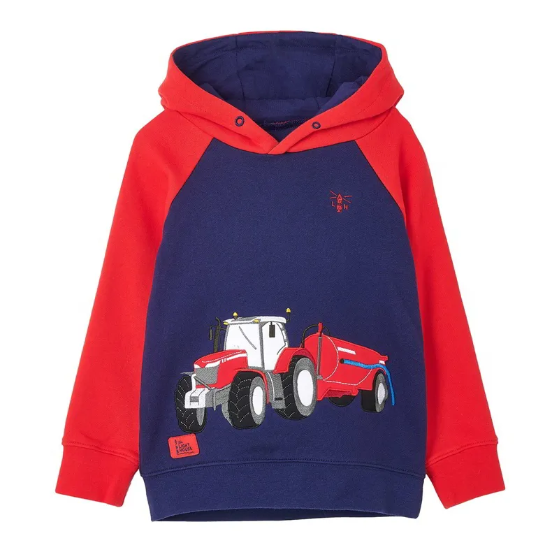 Lighthouse Jack Boys Hoodie-Red/Tractor Print
