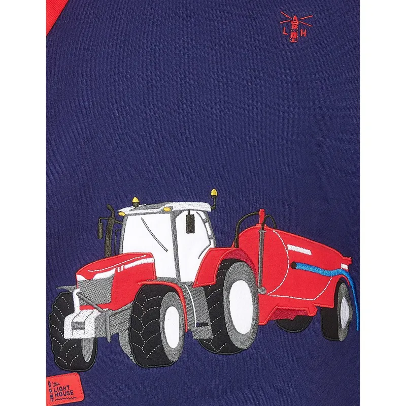Lighthouse Jack Boys Hoodie-Red/Tractor Print-2