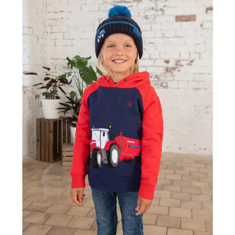 Lighthouse Jack Boys Hoodie-Red/Tractor Print-4