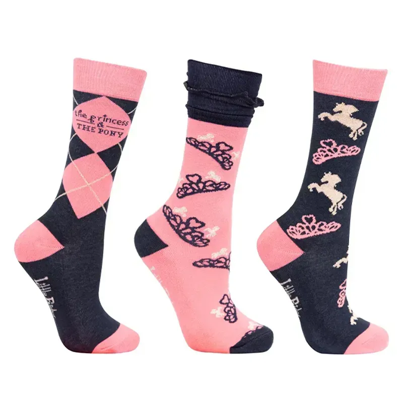 Little Rider Princess and the Pony Junior Socks 3-Pack - Navy/Peach