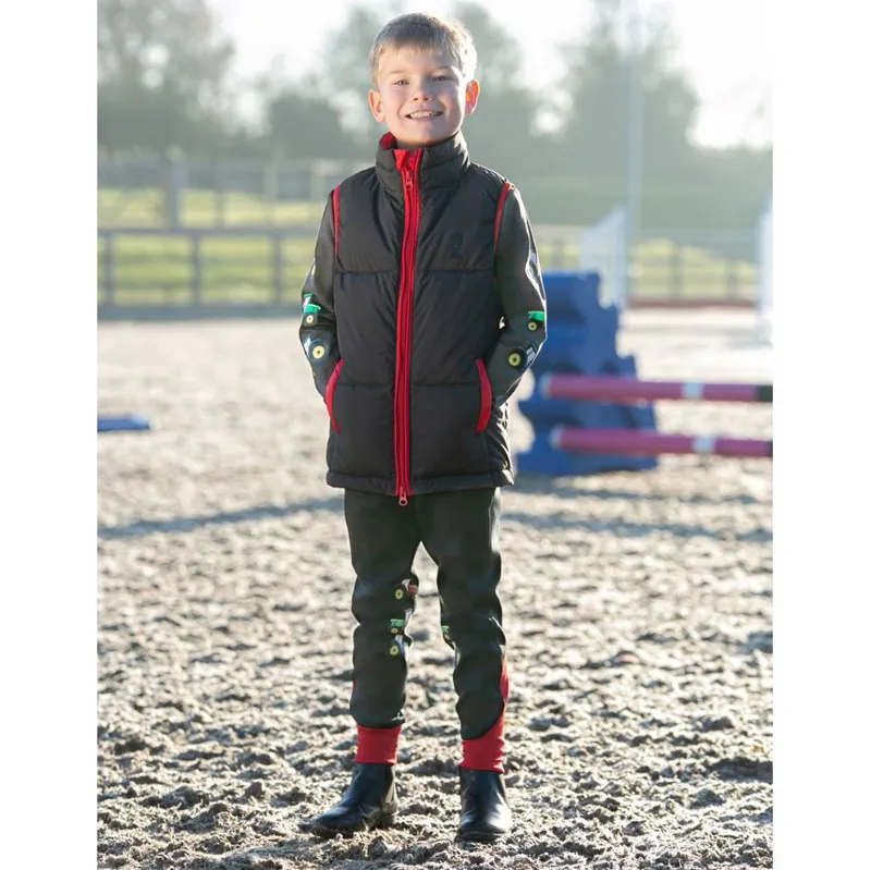 Little Knight Tractor Knee Patch Youth Riding Tights - Charcoal/Red-1