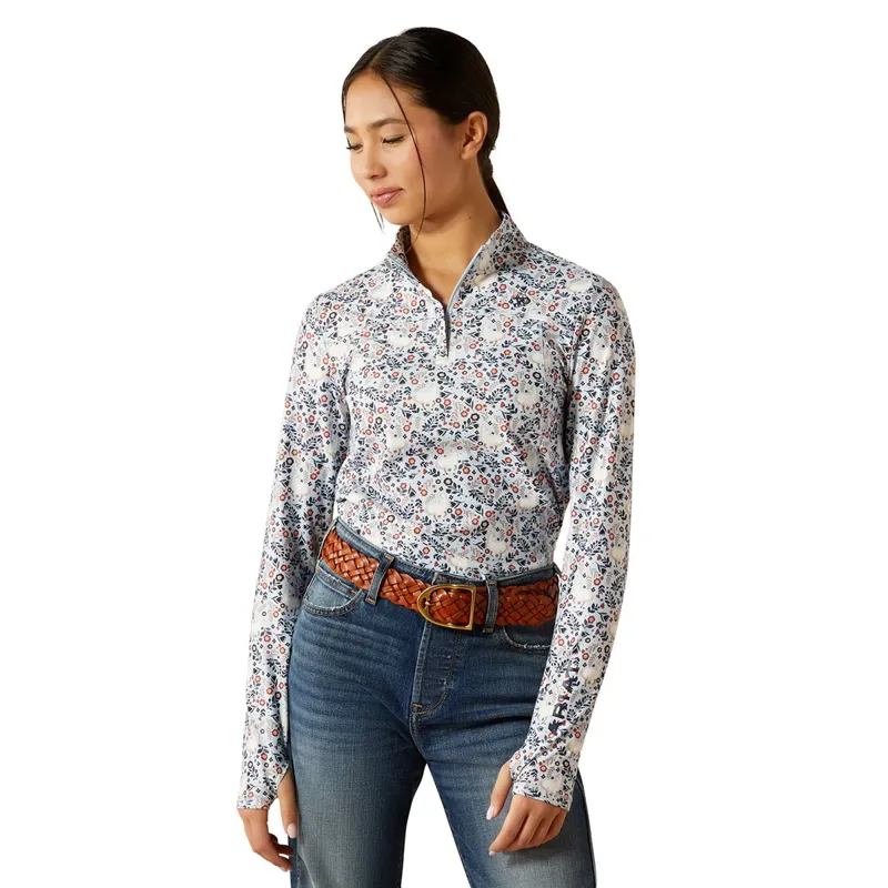 Ariat Lowell 3.0 1/4 Zip Junior Girls Base Layer - Posey Pony Print