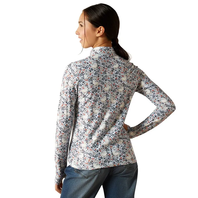 Ariat Lowell 3.0 1/4 Zip Junior Girls Base Layer - Posey Pony Print-1