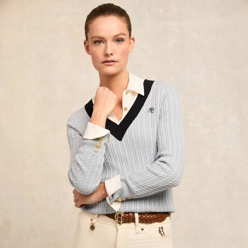Holland Cooper Lucy Knit V-Neck Ladies Sweater - Pale Blue