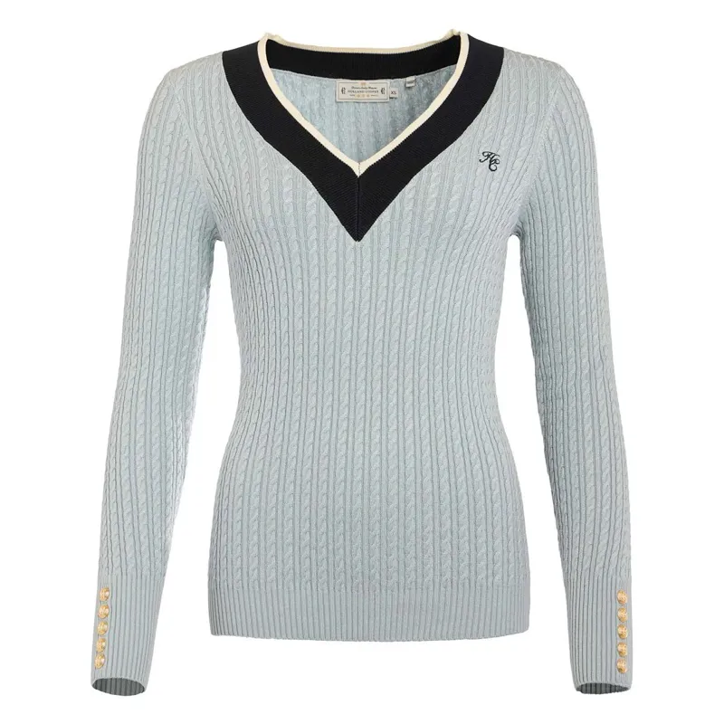 Holland Cooper Lucy Knit V-Neck Ladies Sweater - Pale Blue-5