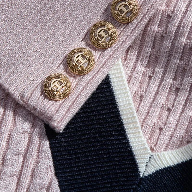 Holland Cooper Lucy Knit V-Neck Ladies Sweater - Soft Pink-2