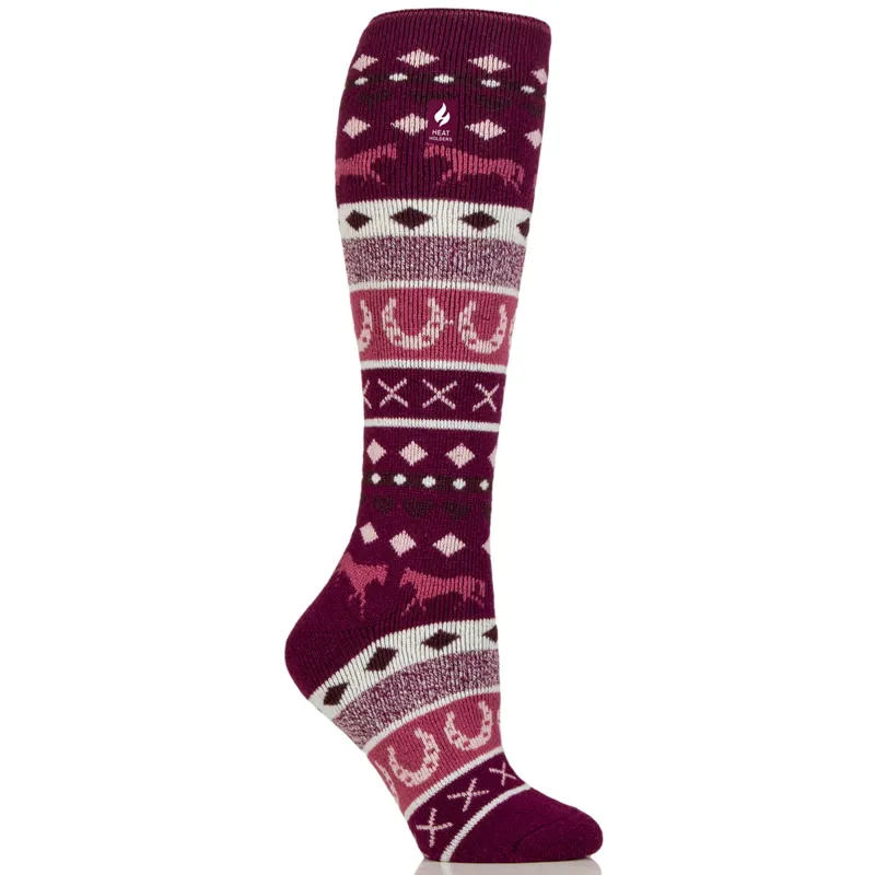 SockShop Heat Holders Luna Fairisle Junior Tall Socks - Deep Fuchsia