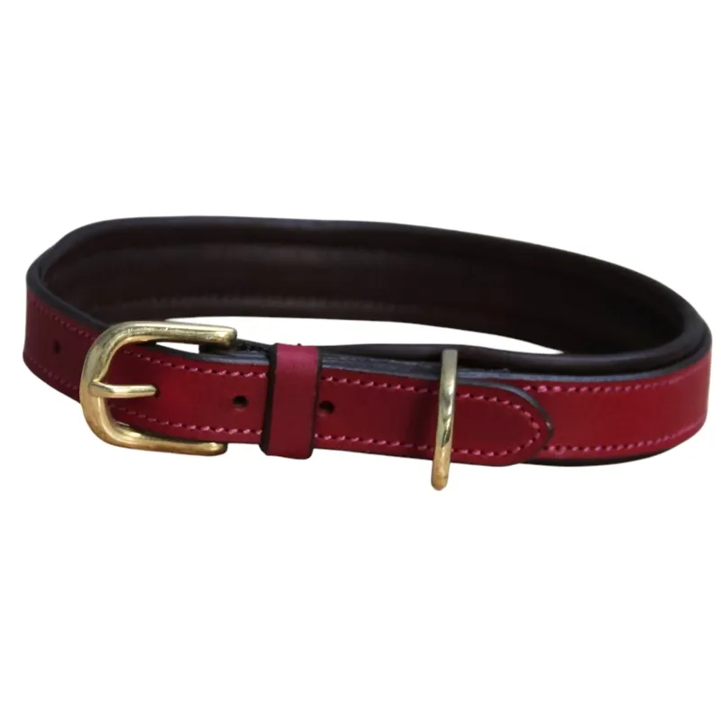 Mackey Padded Leather Dog Collar - Mulberry/Brown