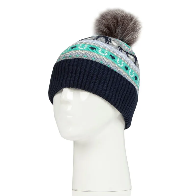Platinum Malmo Fairisle Adults Pom Pom Beanie Hat - Gray-1
