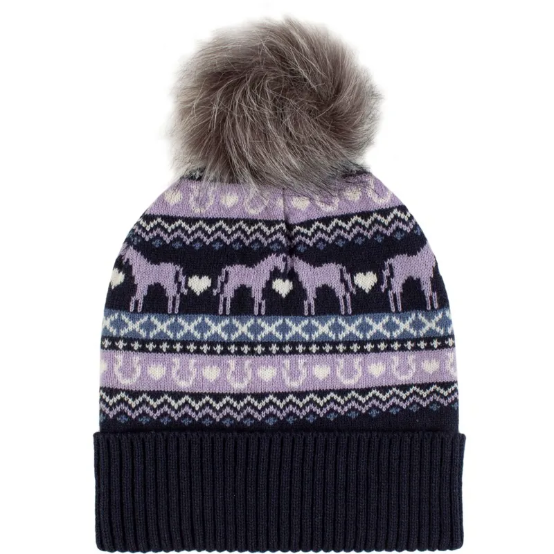 Platinum Malmo Fairisle Adult Pom Pom Beanie - Navy
