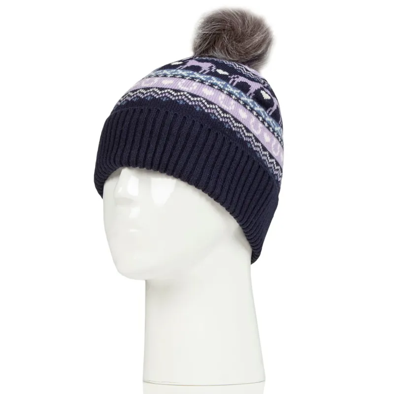 Platinum Malmo Fairisle Adult Pom Pom Beanie - Navy-1
