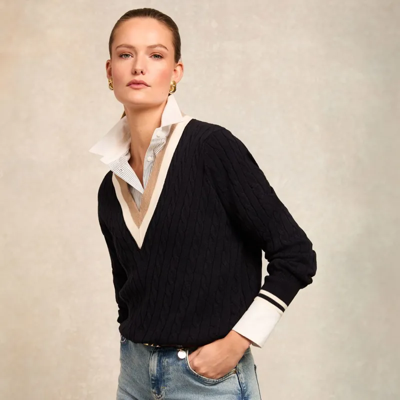 Holland Cooper Melissa V-Neck Knit Women's Sweater - Ink Navy-2