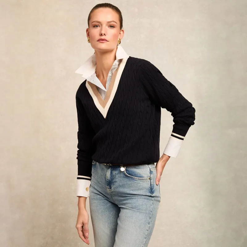 Holland Cooper Melissa V-Neck Knit Women's Sweater - Ink Navy-3