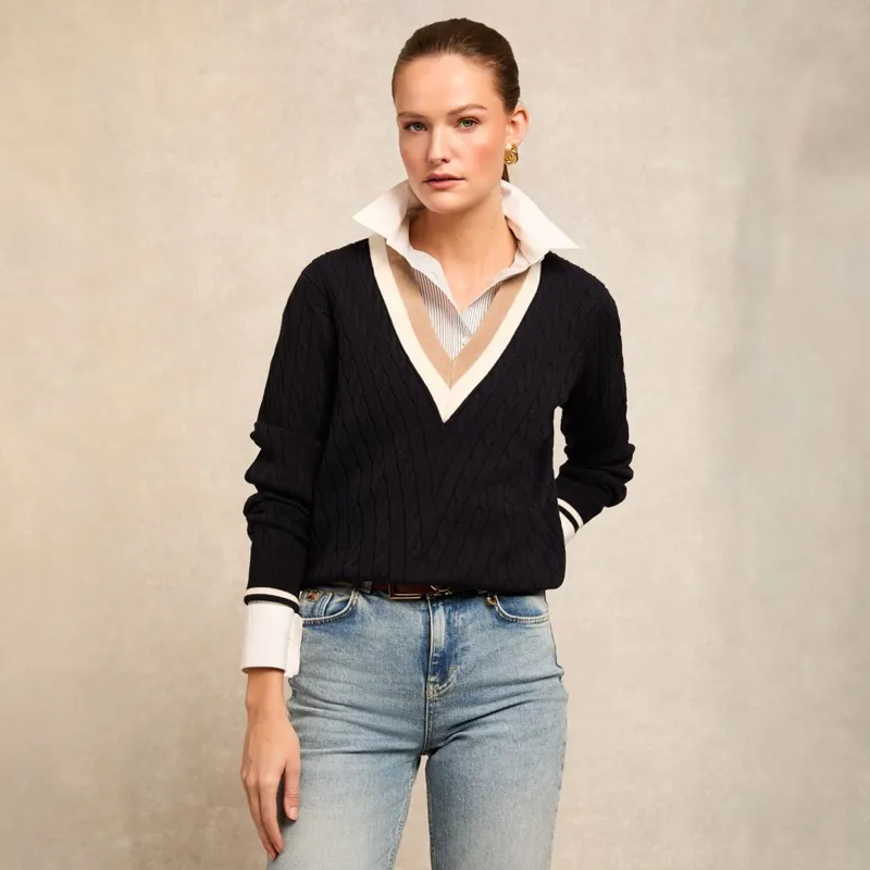 Holland Cooper Melissa V-Neck Knit Women's Sweater - Ink Navy
