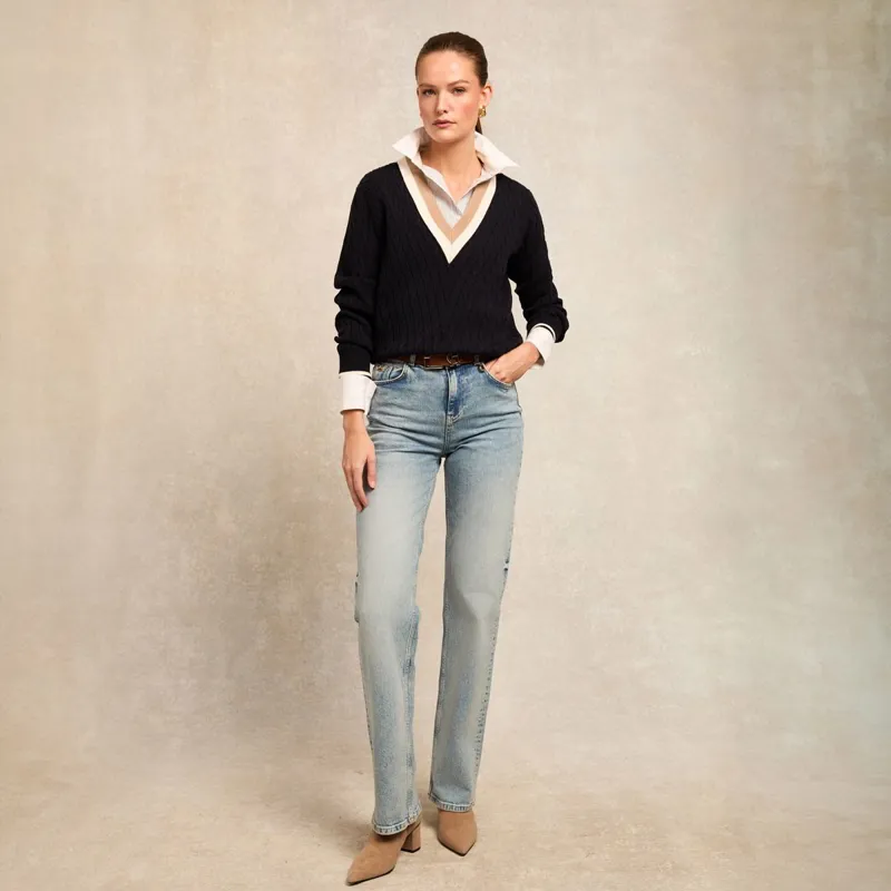 Holland Cooper Melissa V-Neck Knit Women's Sweater - Ink Navy-4