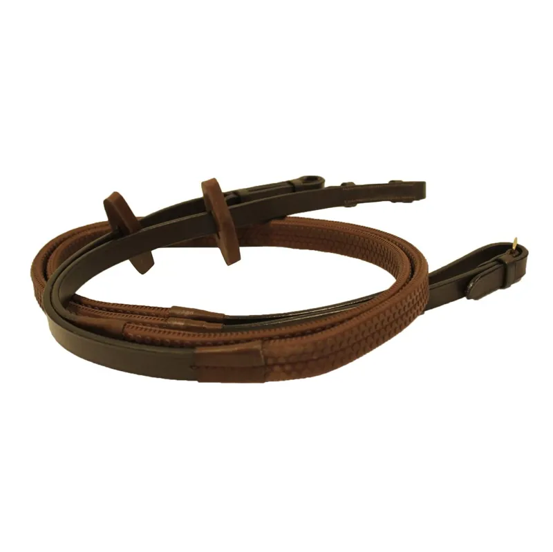 Rambo Micklem Rubber Reins - Brown-1