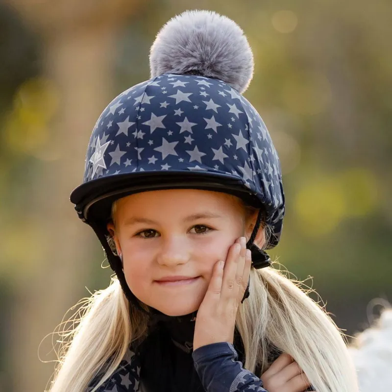 LeMieux Mini Reflective Print Helmet Cover - Indigo-1