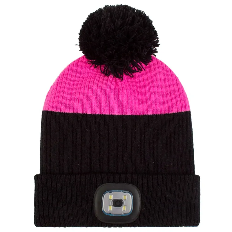 Platinum Mull Womens Waterproof LED Pom Beanie Hat - Black/Cerise