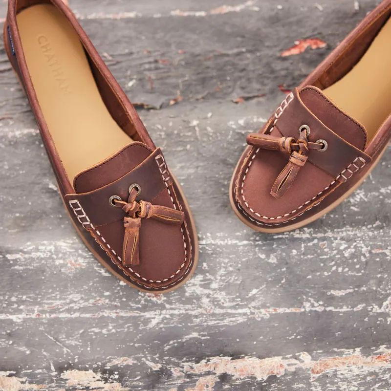 Chatham Pulau Premium Leather Women's Tassel Loafers - Dark Tan-7