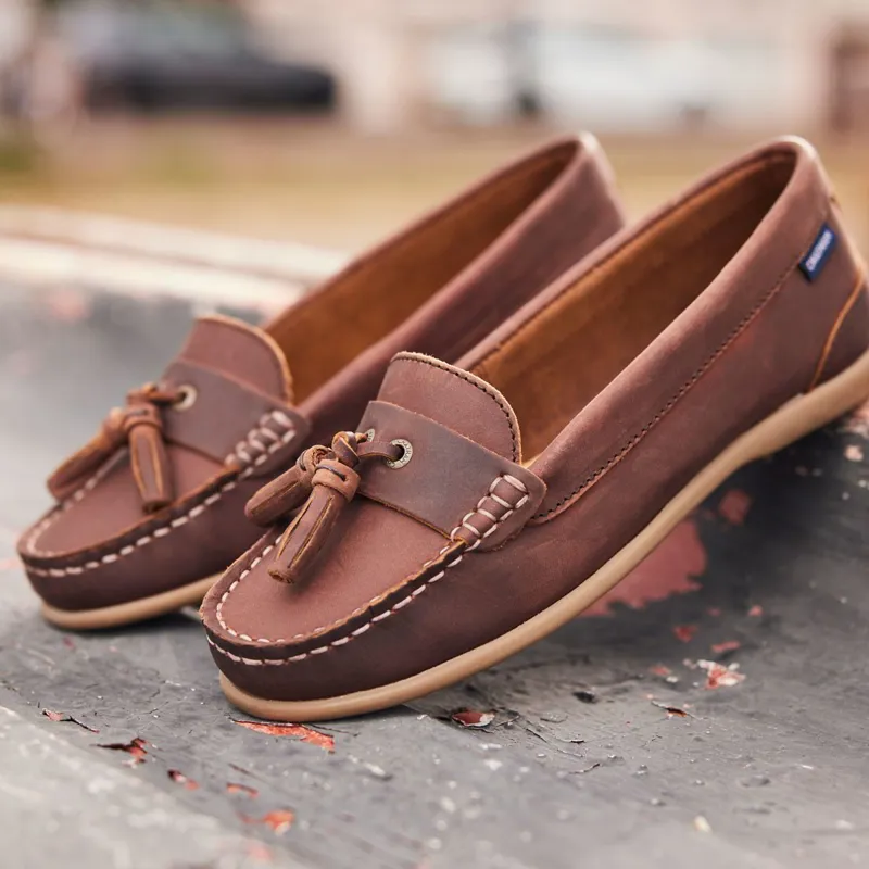 Chatham Pulau Premium Leather Women's Tassel Loafers - Dark Tan-6