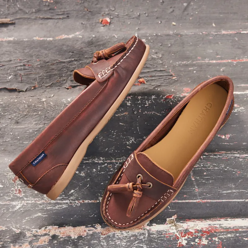 Chatham Pulau Premium Leather Women's Tassel Loafers - Dark Tan-5