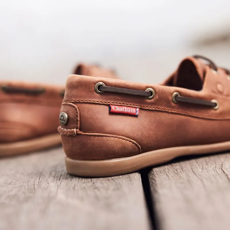 Chatham Penang Women's Leather Boat Shoes - Dark Tan-9