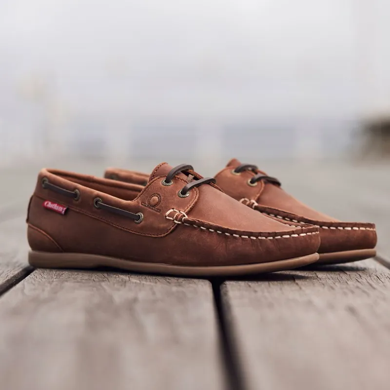 Chatham Penang Women's Leather Boat Shoes - Dark Tan-8