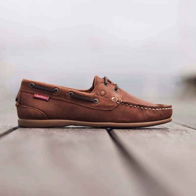 Chatham Penang Women's Leather Boat Shoes - Dark Tan-7